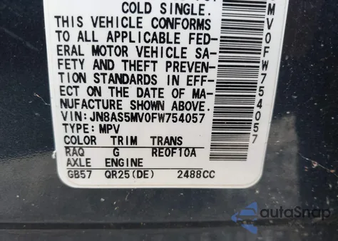 2015 Nissan Rogue Select S z USA, uszkodzony, nr VIN JN8AS5MV0FW754057